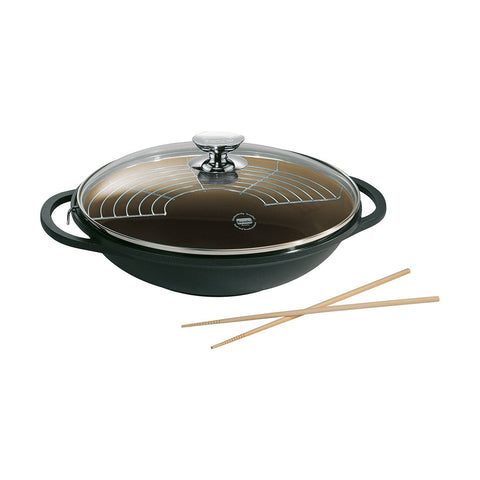 631539 Vario Click Induction Plus Black Wok with Glass Lid and pair of chopsticks