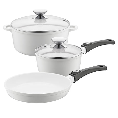 632105W Vario Click Pearl Ceramic Induction 5 Piece Set White: Frying Pan, Dutch Oven with glass lid, Sauce Pan with glass lid